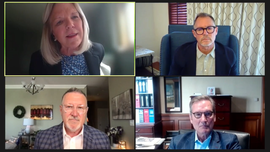 Clockwise from top left, moderator and NASL President Martha Schram, Marquis Companies’ Phil Fogg, Jr., National HealthCare Corporation’s Stephen Flatt and iCareHealth Network’s Chris S. Wright.