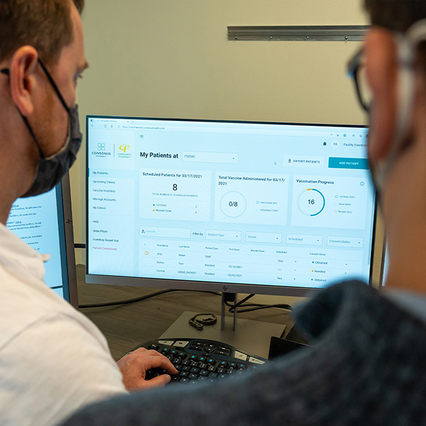 Consonus Pharamacy custom software tracks consents, vaccinations and second shots.